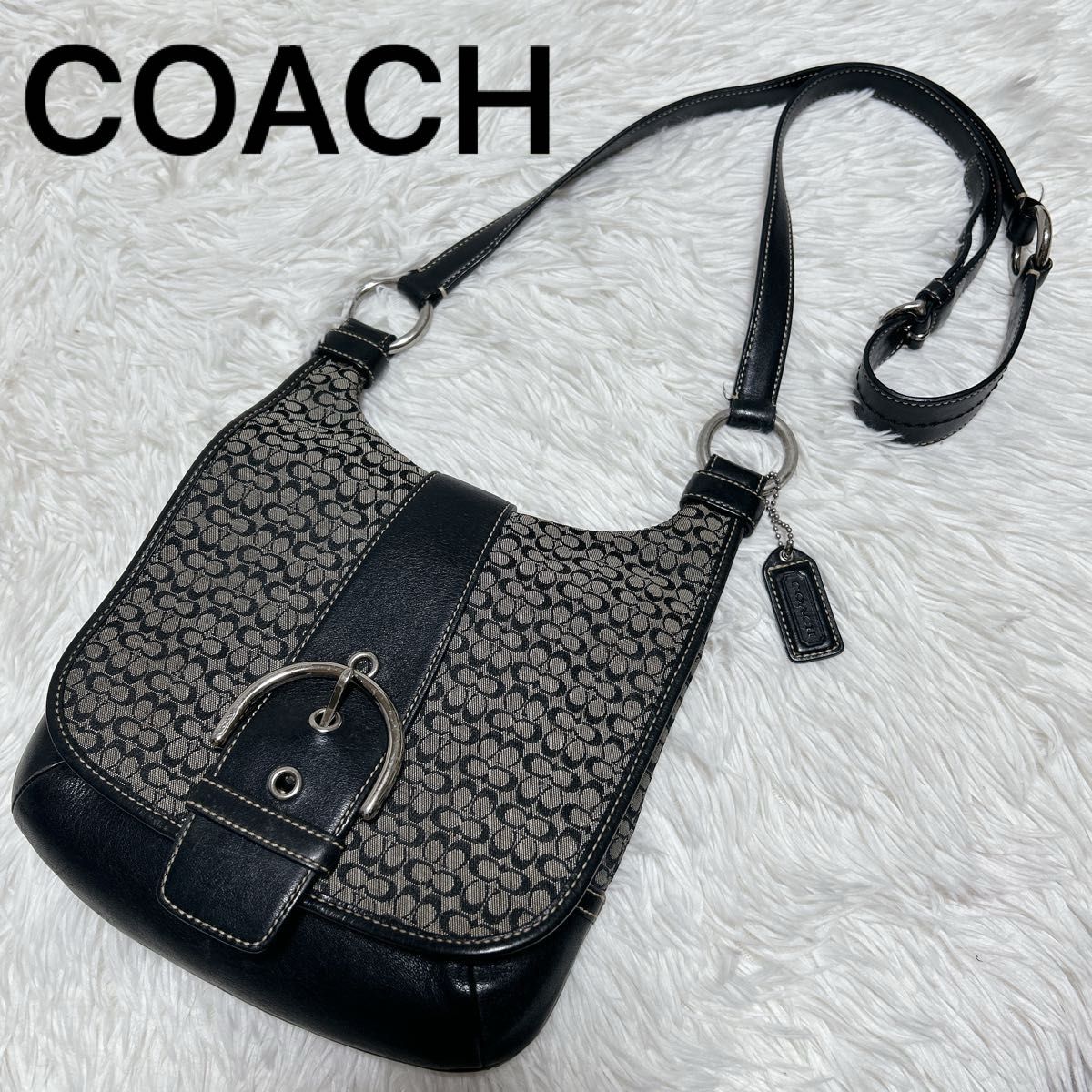 【Excellent condition】 Coach shoulder bag, mini signature, Y2K buckle, black, COACH Soho vintage Soho