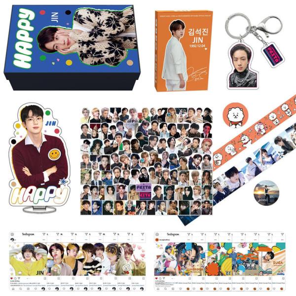 JIN Merchandise Gift Box Photo Card HAPPY Tape Set BTS Photocard Bangtan Photo Card K-POP Korea Keyring Strap Sticker Set防弾少年団
