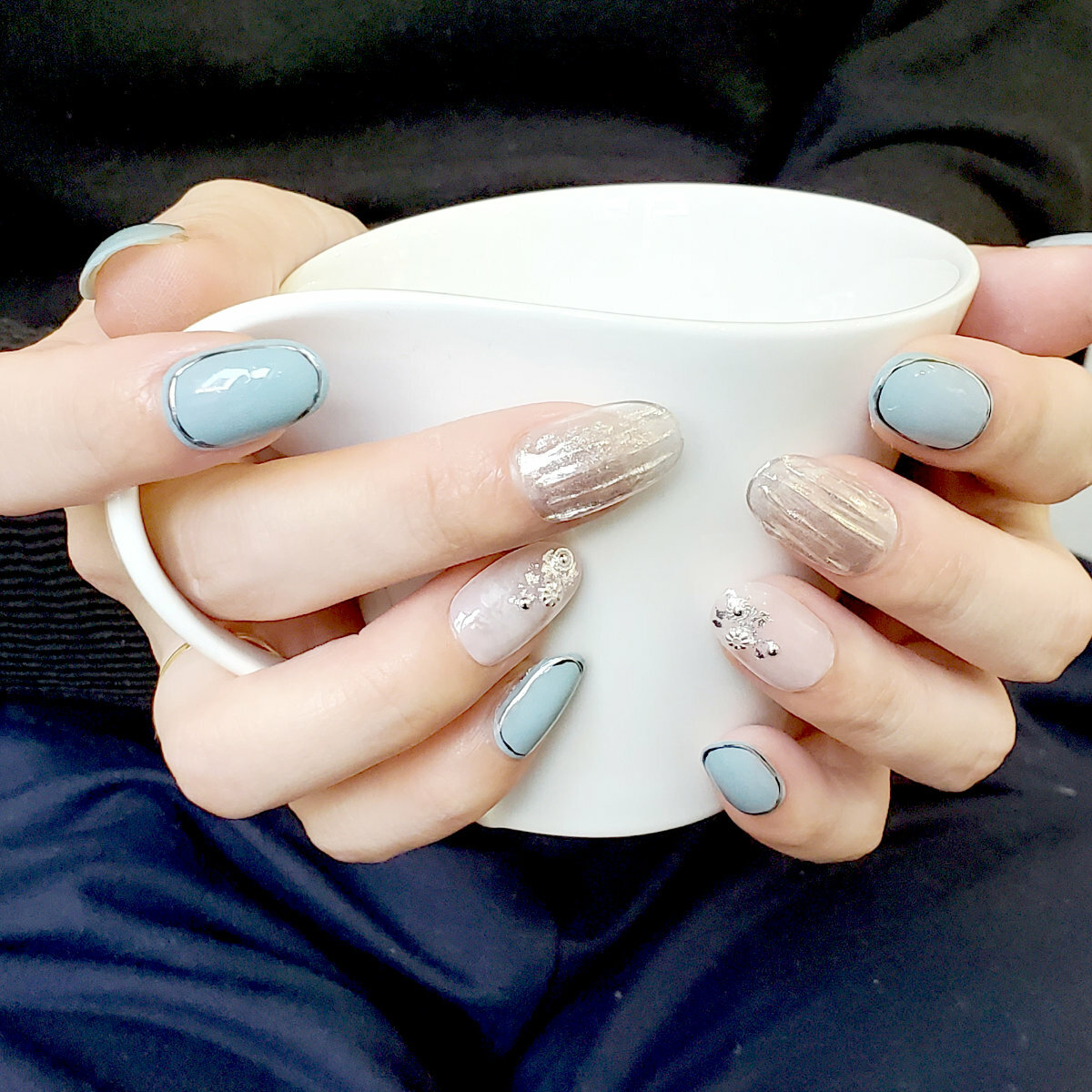Blue Nuance Nail Tips Long Medium Short with Double-Sided Tape Free Shipping flhand0003