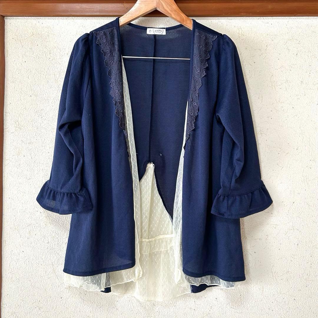 女士开衫 海军蓝 蕾丝 蝴蝶结