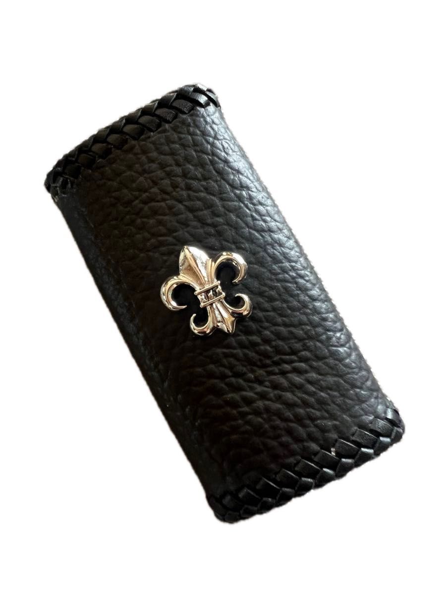本革　ハンドメイド　レザー　スマートキーケー ブラッ編み込みデザイン　新品