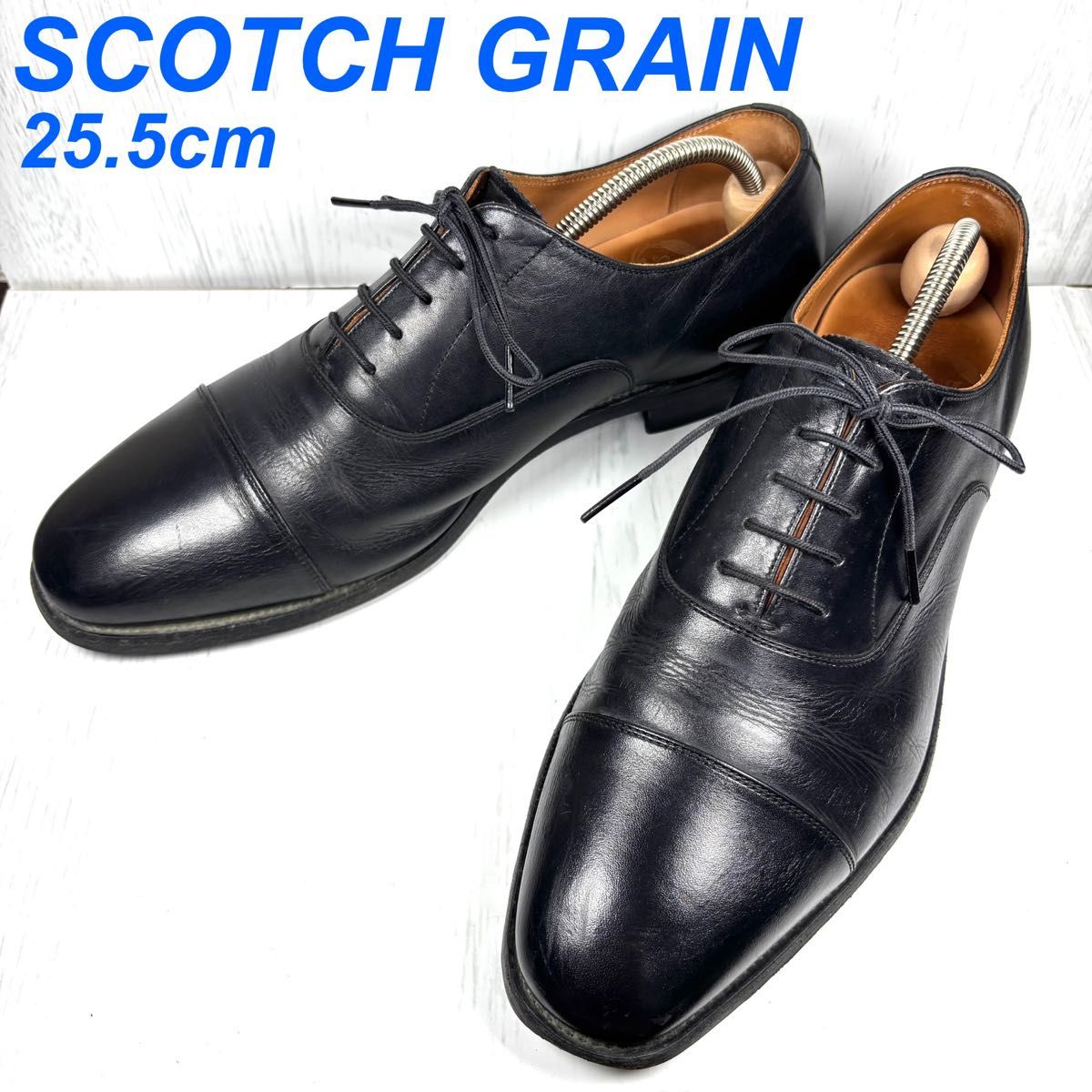 SCOTCH GRAIN Scotchgrain 直式尖头商务鞋 黑色 内耳片皮革 真皮 黑色 25.5