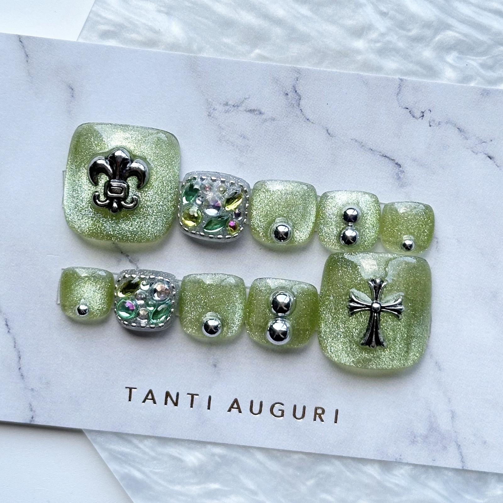 [Sale | FOOT] Nails Foot Nails Glitter Magnet for Foot Summer Ururu Gal Green Chrome Hearts Chrome Filled Tsukushi Aurora Green