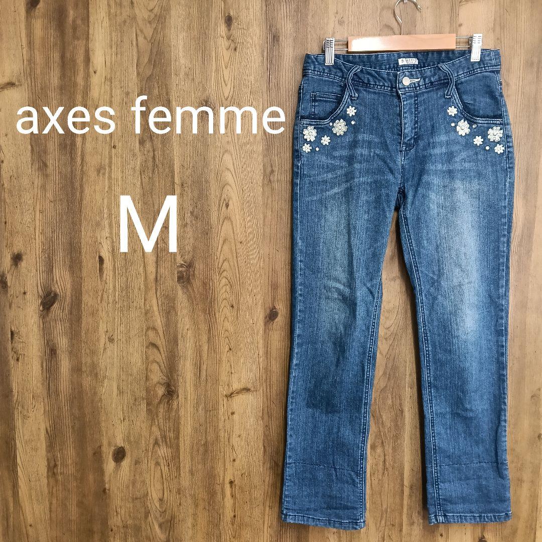 AXIS FEM 牛仔裤 M 靛蓝色 花卉蕾丝 珠宝装饰 女士款