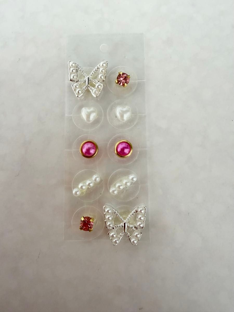 Ear acupressure jewelry, 10 beads, butterfly design, pink pearl