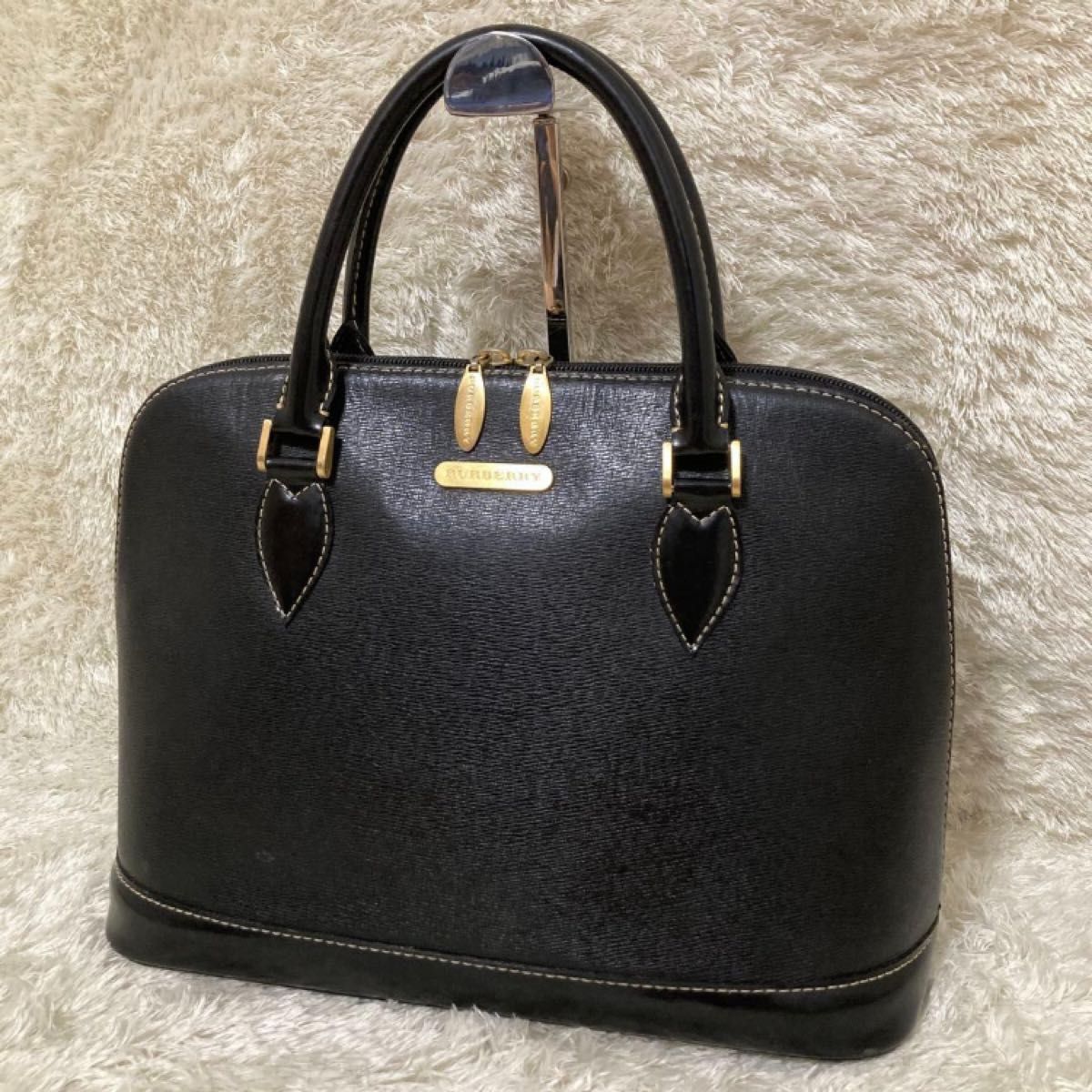 美品 BURBERRY バーバリー ノバチェック ロゴ ハンドバッグ ドーム 黒