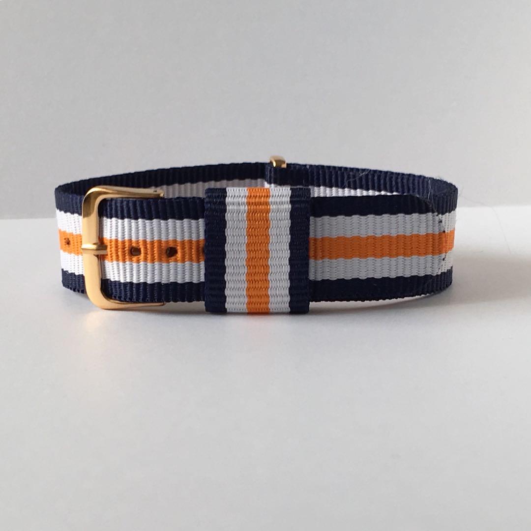 NATO Type Strap Watch Band Orange × White × Navy 18mm