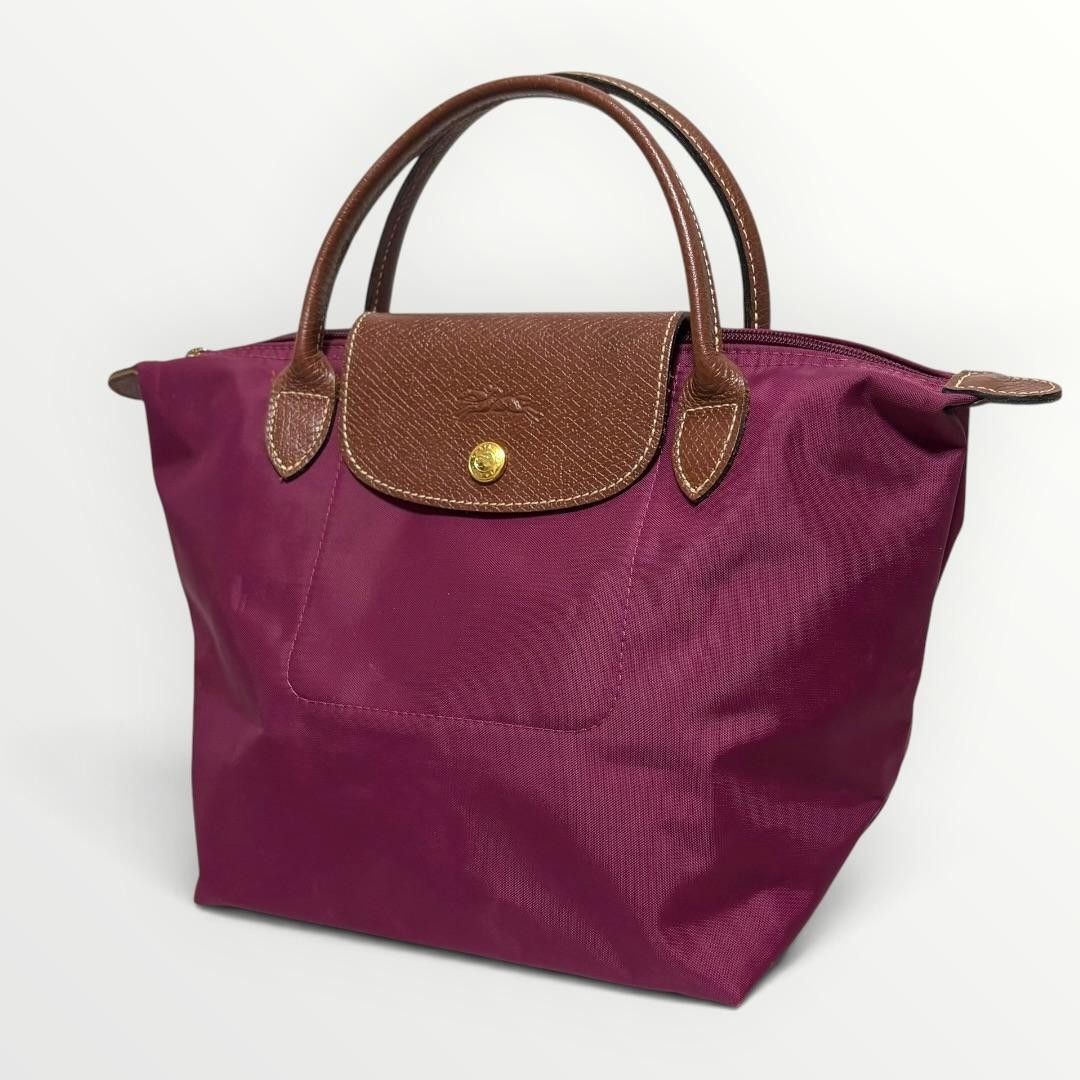 珑骧 LONGCHAMP 手提包 拎包 鲁·普里亚日 S款 可折叠 尼龙 皮革 酒红色 品相极佳