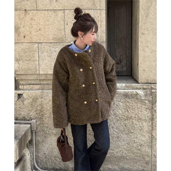 羽绒服 羽绒夹克 金色双排扣毛绒外套/外搭 女款