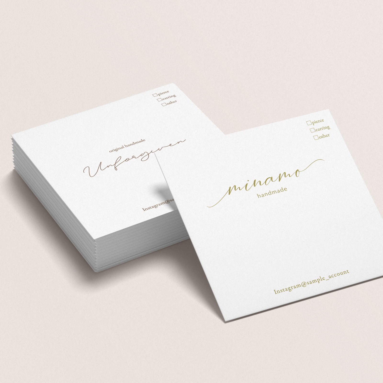 【White Plain】Square Accessory Card / Earring Card / Square Card / Shop Card - Semi-Custom with Name ★ Square Shape That Makes Your Shop Logo Stand Out!