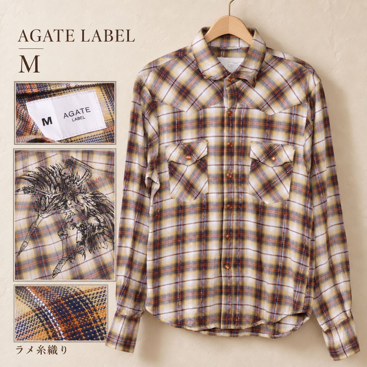 AGATE LABEL检查柄长袖衬衫拉丝织M尺寸