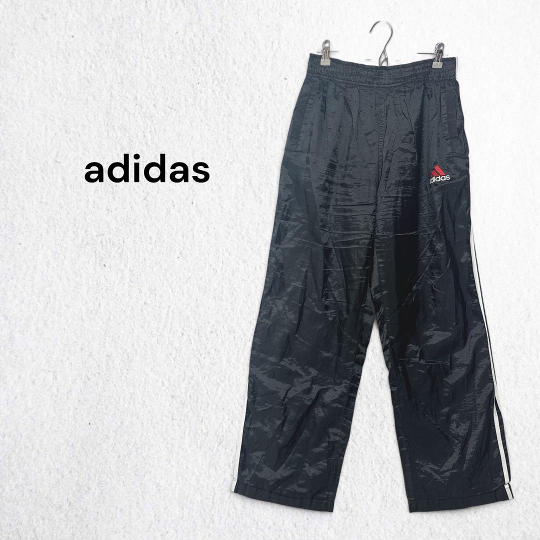 阿迪达斯 adidas 尼龙长裤 黑色 三条纹 刺绣标志 运动