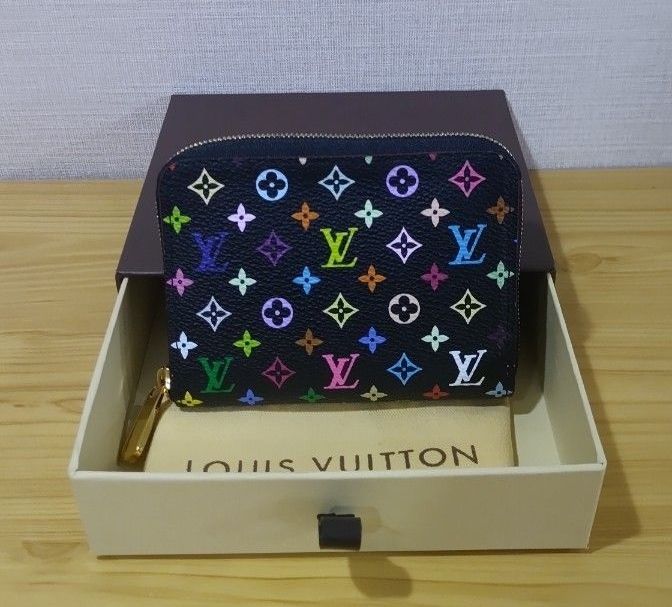 LOUIS VUITTON 路易威登 单色帆布 多彩 拉链零钱包 黑色