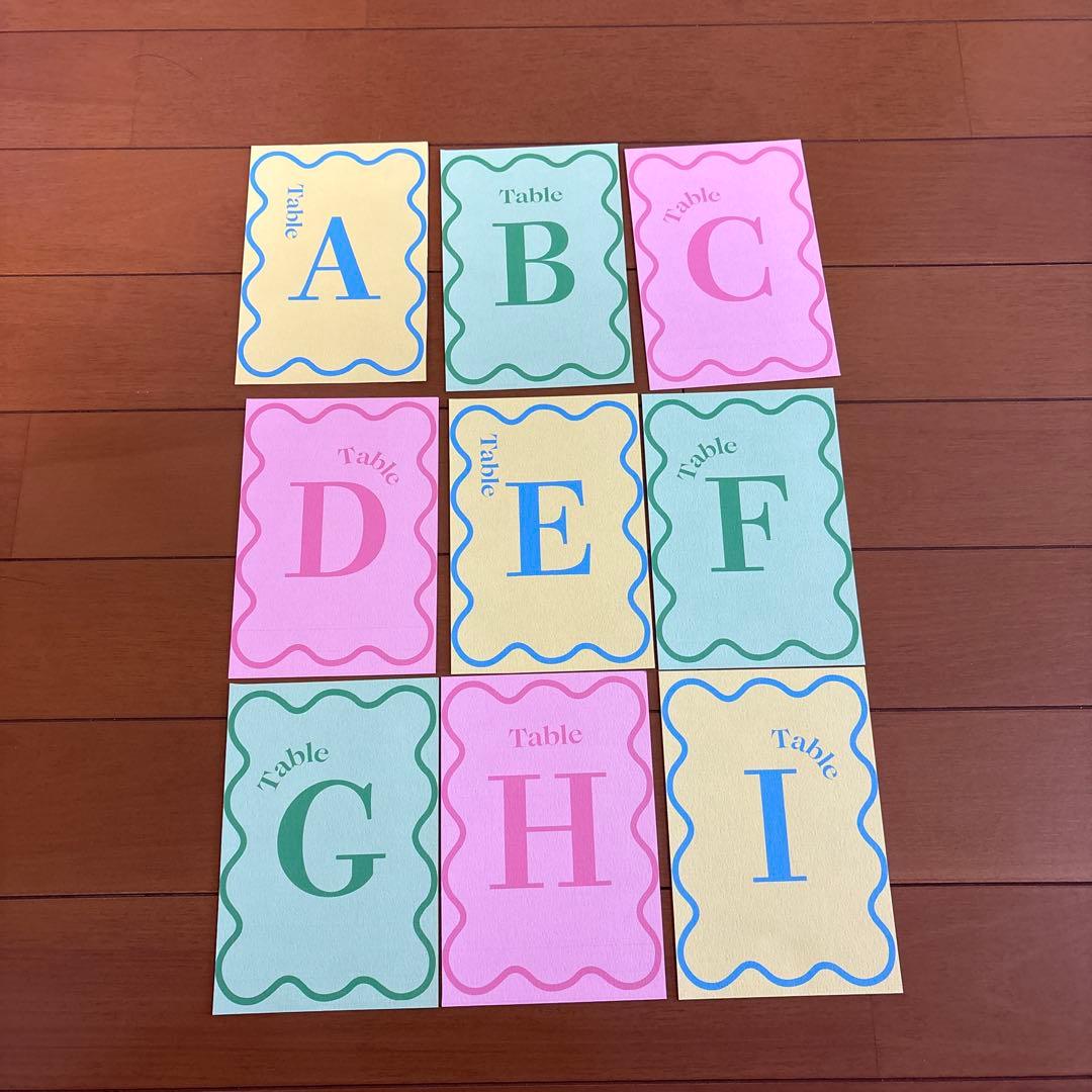 Wedding Table Number Cards A to I, Set of 9