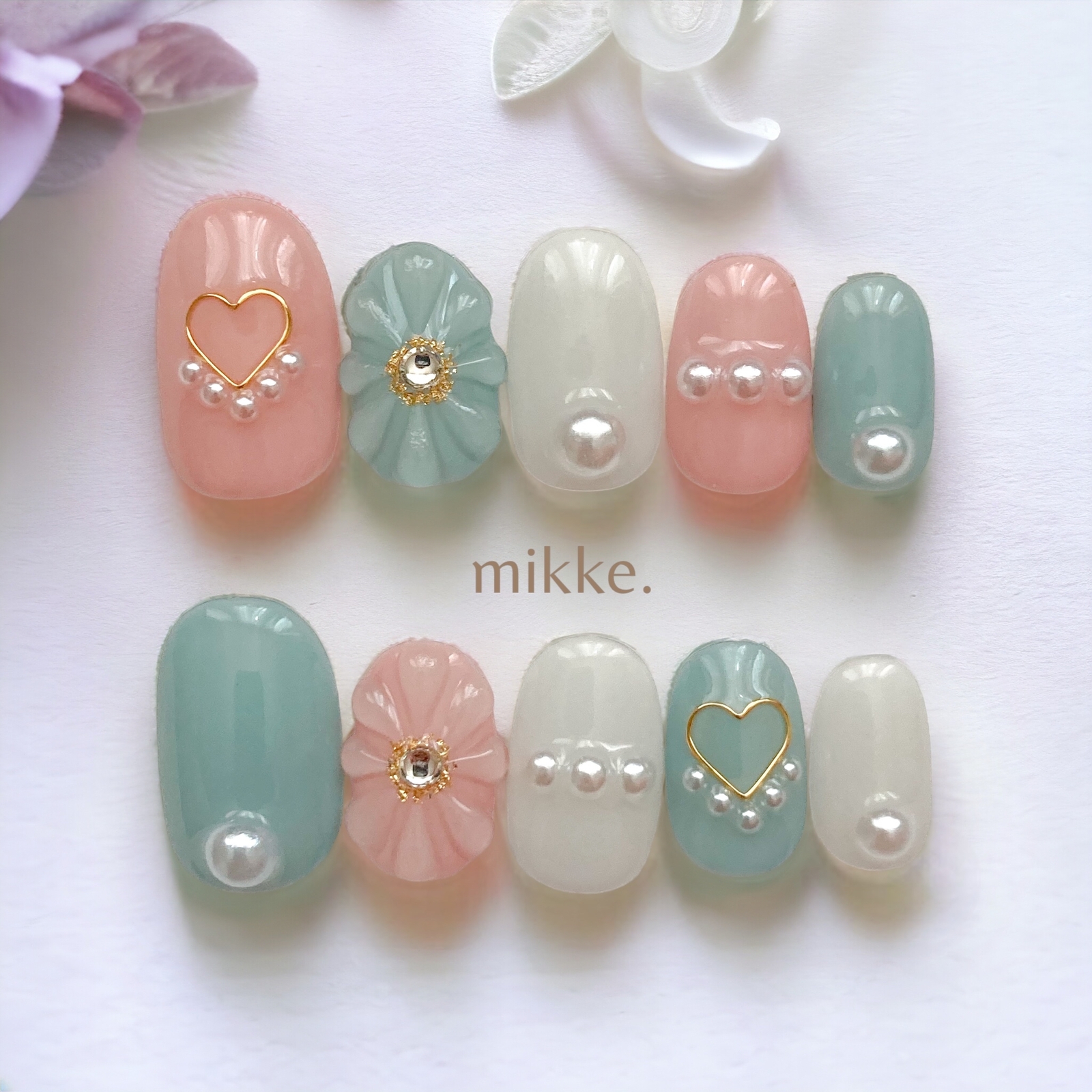 [Free Color Change] Nail Tips [mikke.] / Plump Flower Pastel Heart Oshi-katsu