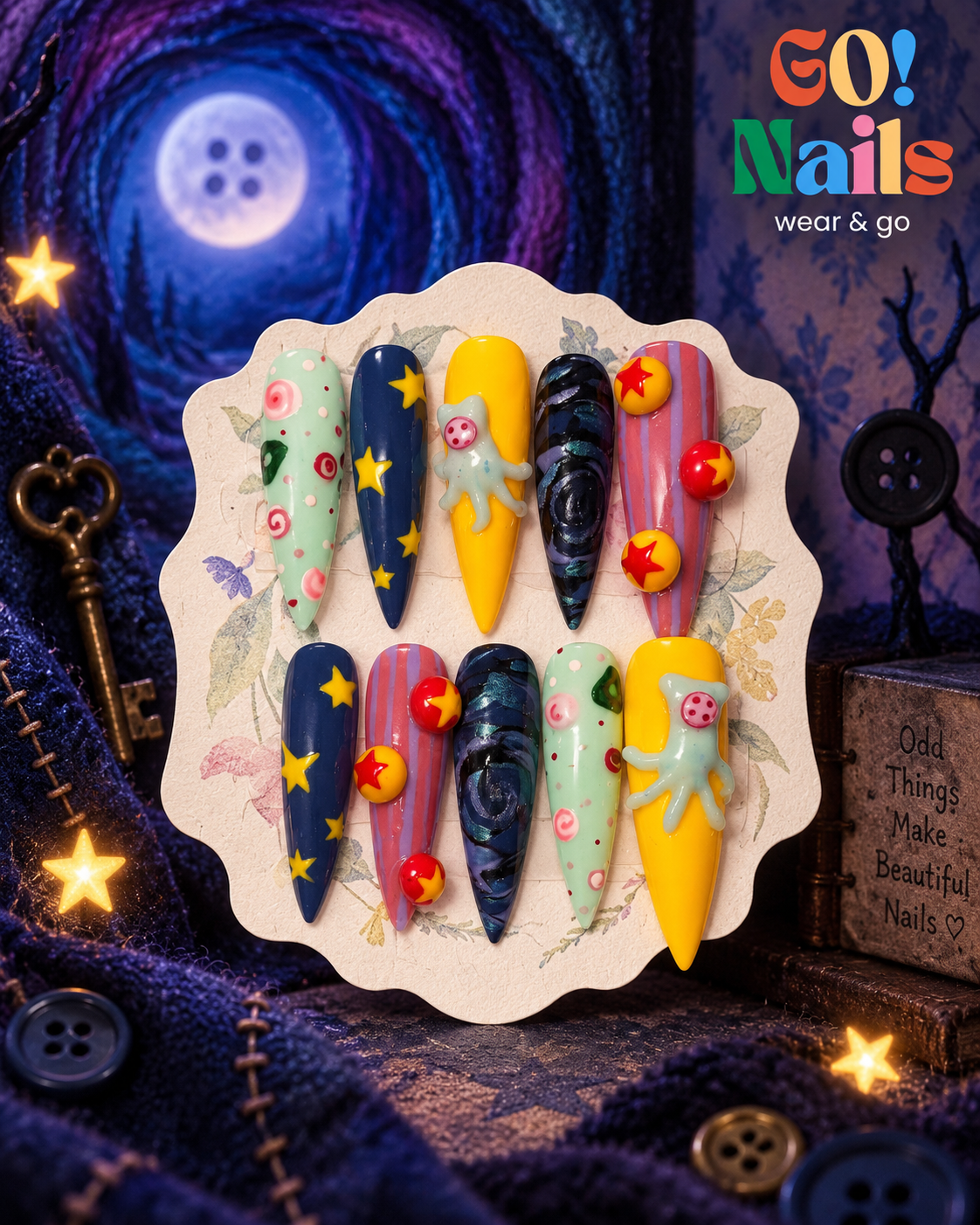 Colorful Star 3D Nail Tips