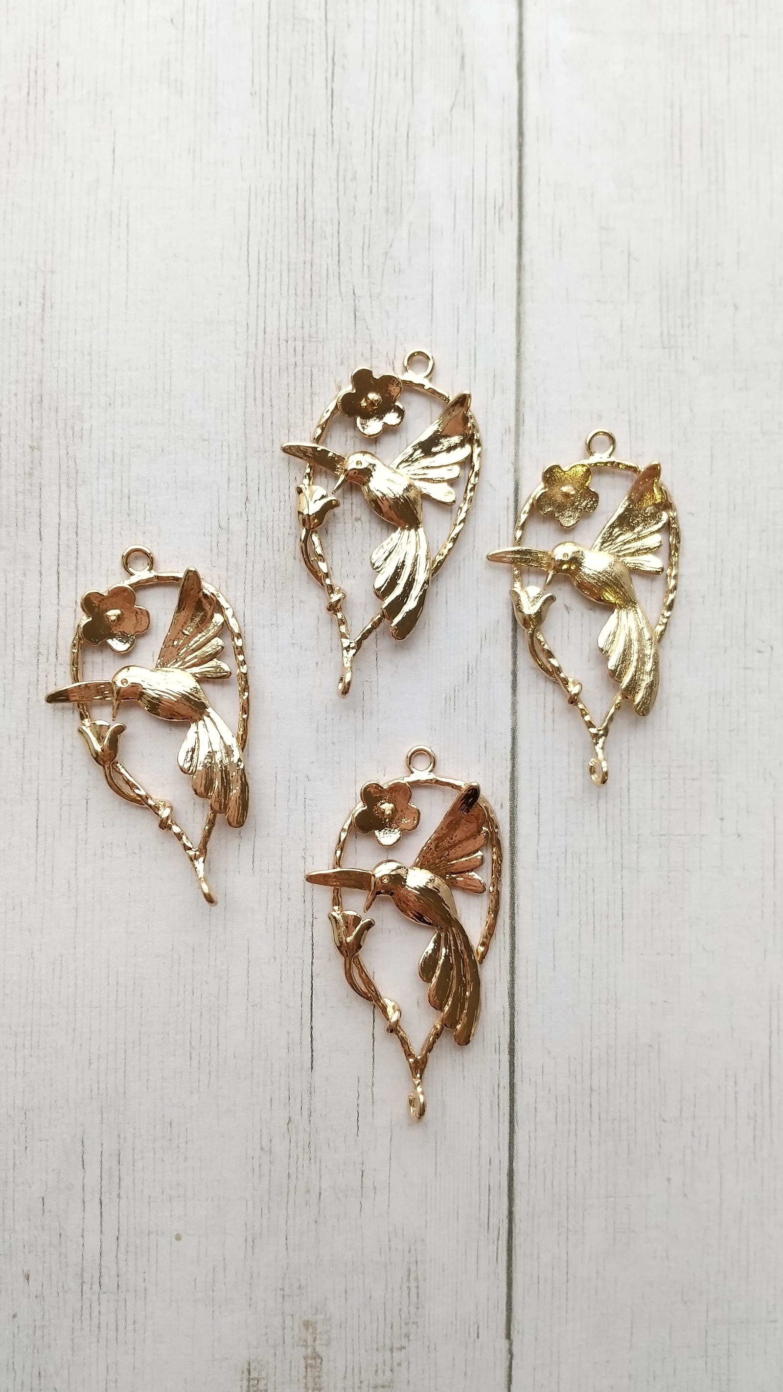 【约35 × 19mm 2个】18k金属零件魅力鸟 & 花