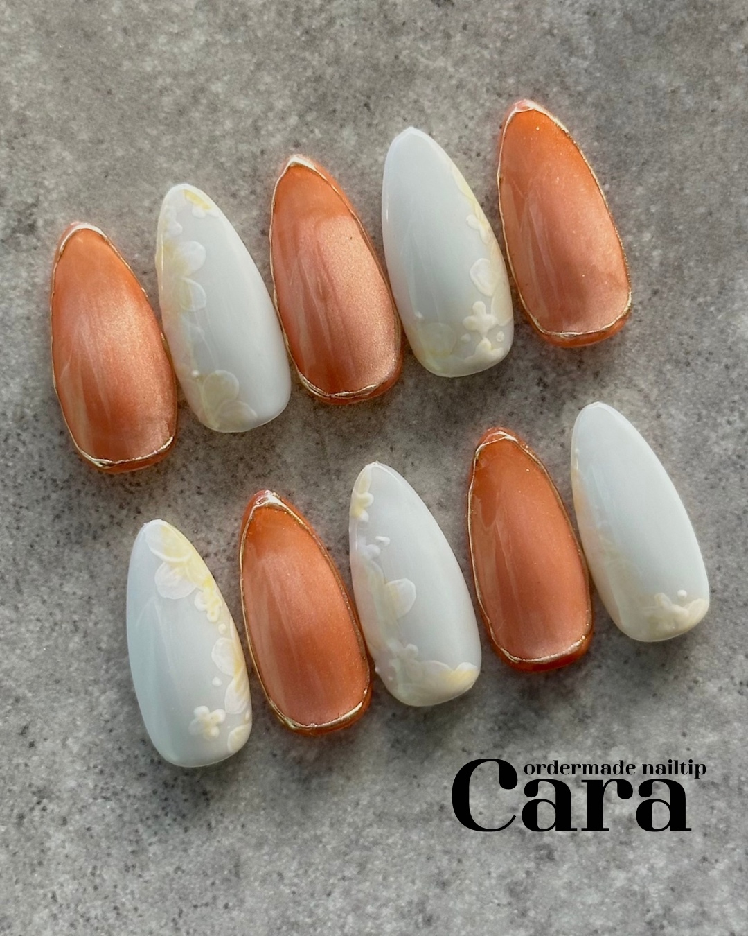 “One Free Nail Tip for Measurement” Osmanthus Nail Tips – Autumn/Winter, Osmanthus Fragrance, Orange, Yellow, Flowers, Hand-Painted Floral Design, Magnetic Effect, Mirror Finish, Champagne Gold, Glitter