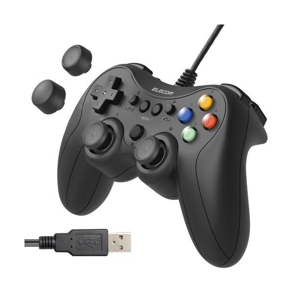 エレコム JC-GP30SVBK 游戏手柄 有线 Xinput PS系列按键布局 高耐用13键 振动 操纵杆盖可更换 官方赛事可用 黑色