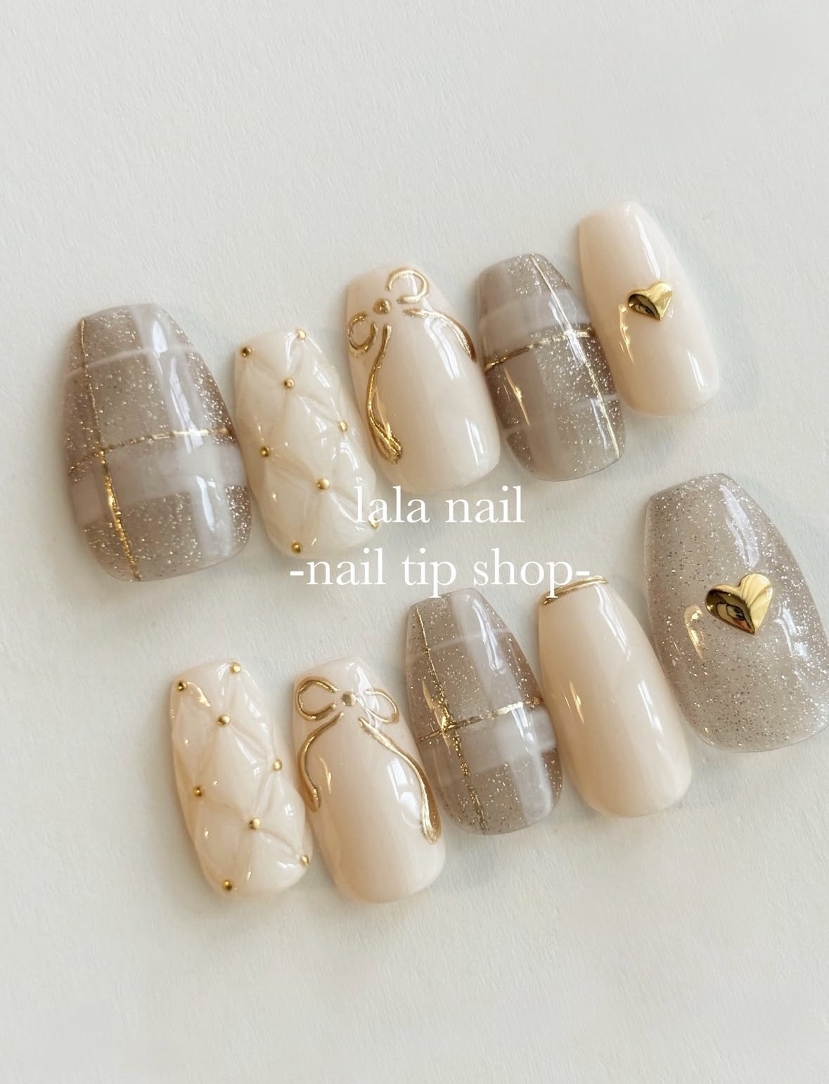 Nail Tips Heart Nail Ribbon Nail Korean Nail Check Dot Plump Flower Moist Magnet Autumn Winter Quilted