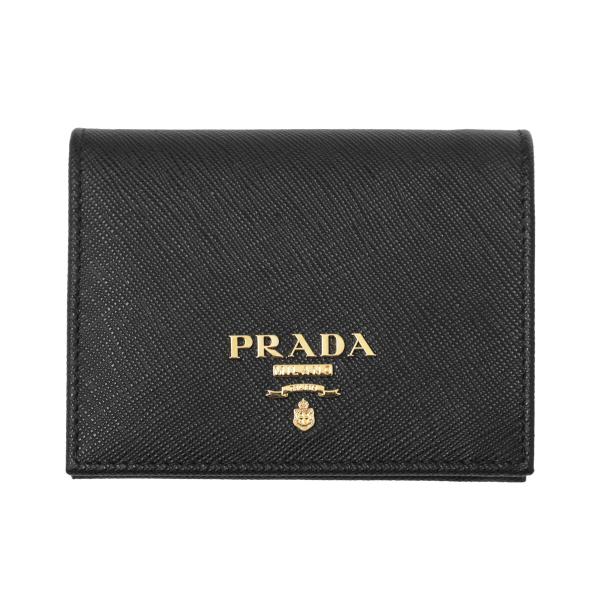 普拉达 钱包 PRADA 两折钱包 带零钱袋 SAFFIANO METAL 黑色 女款 两折 1mv204-qwa-f0002