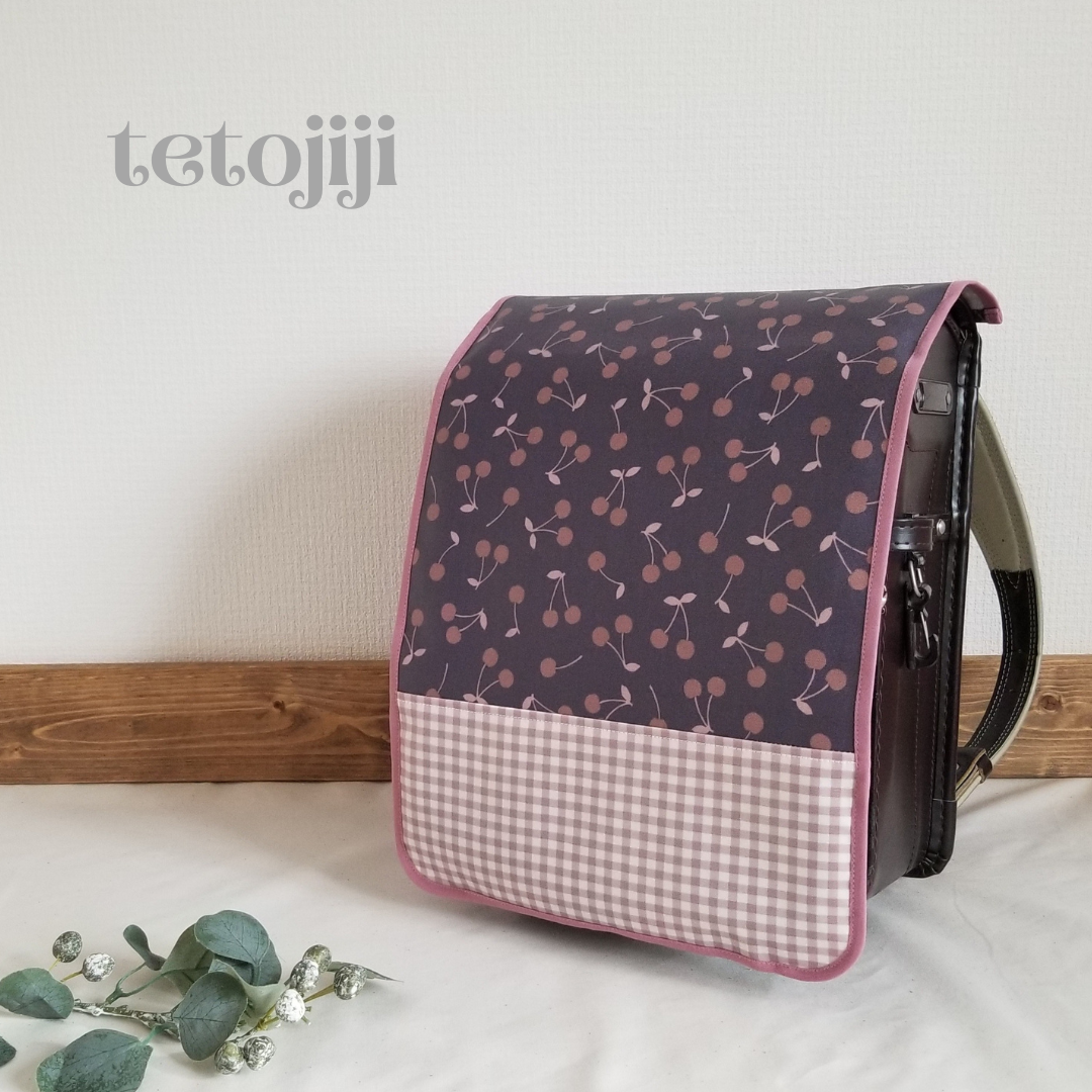 ☆新品☆【书包套】海军蓝与紫色樱桃图案♪格纹