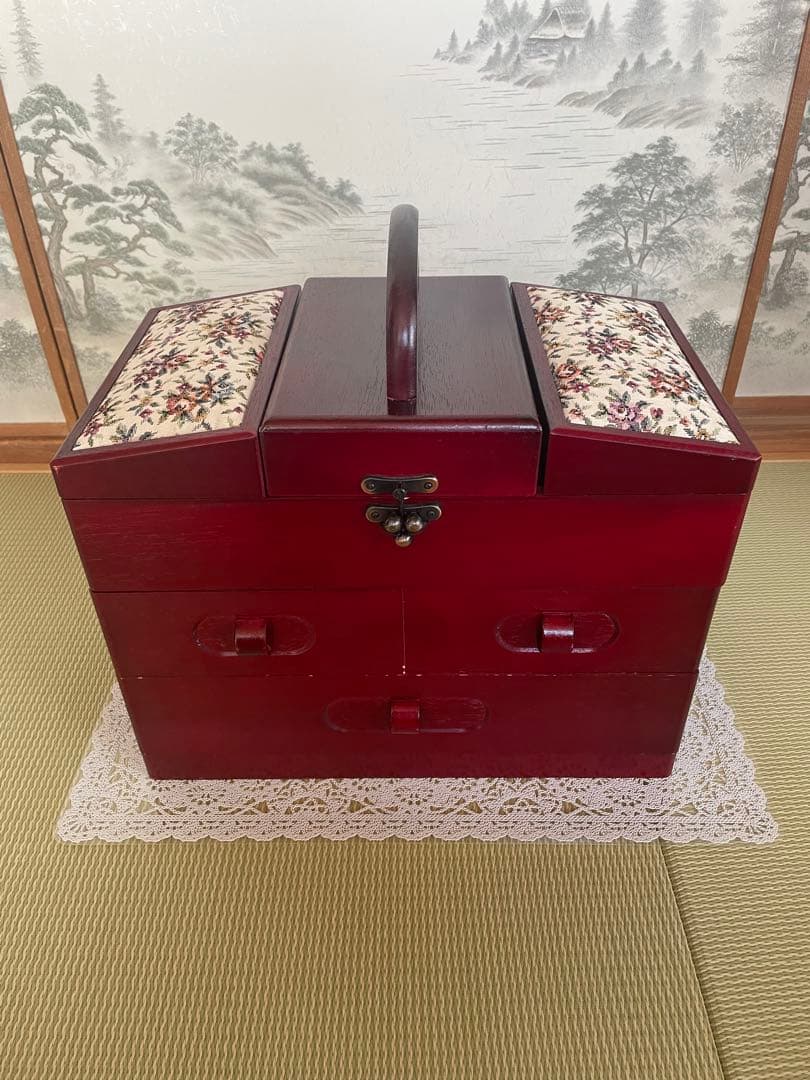 木制缝纫箱 三层式缝纫盒