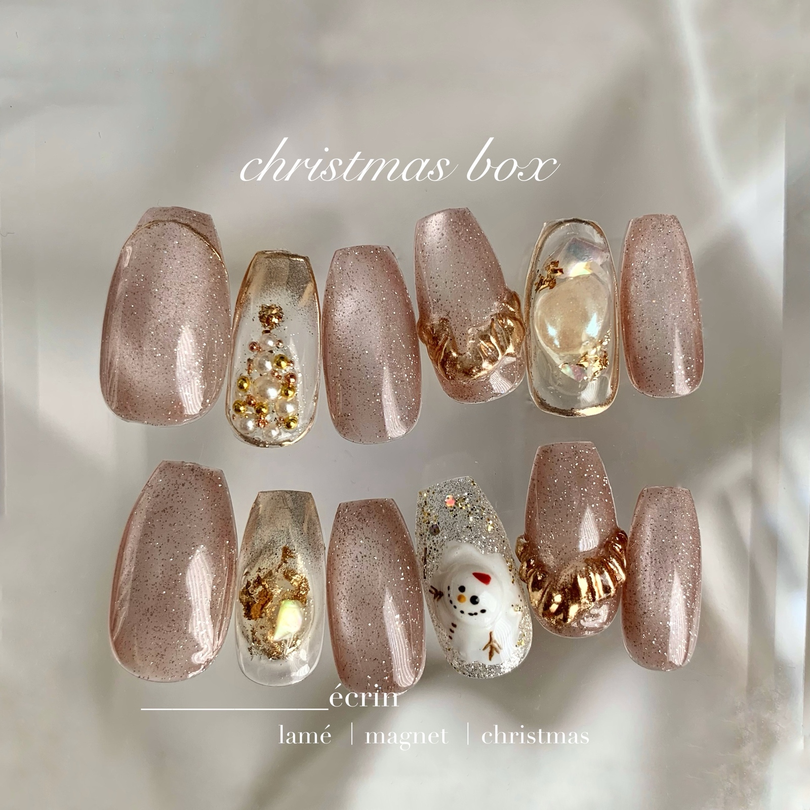 Nail Tips / Christmas Box / Flash Nails Santa Magnet Pink Beige