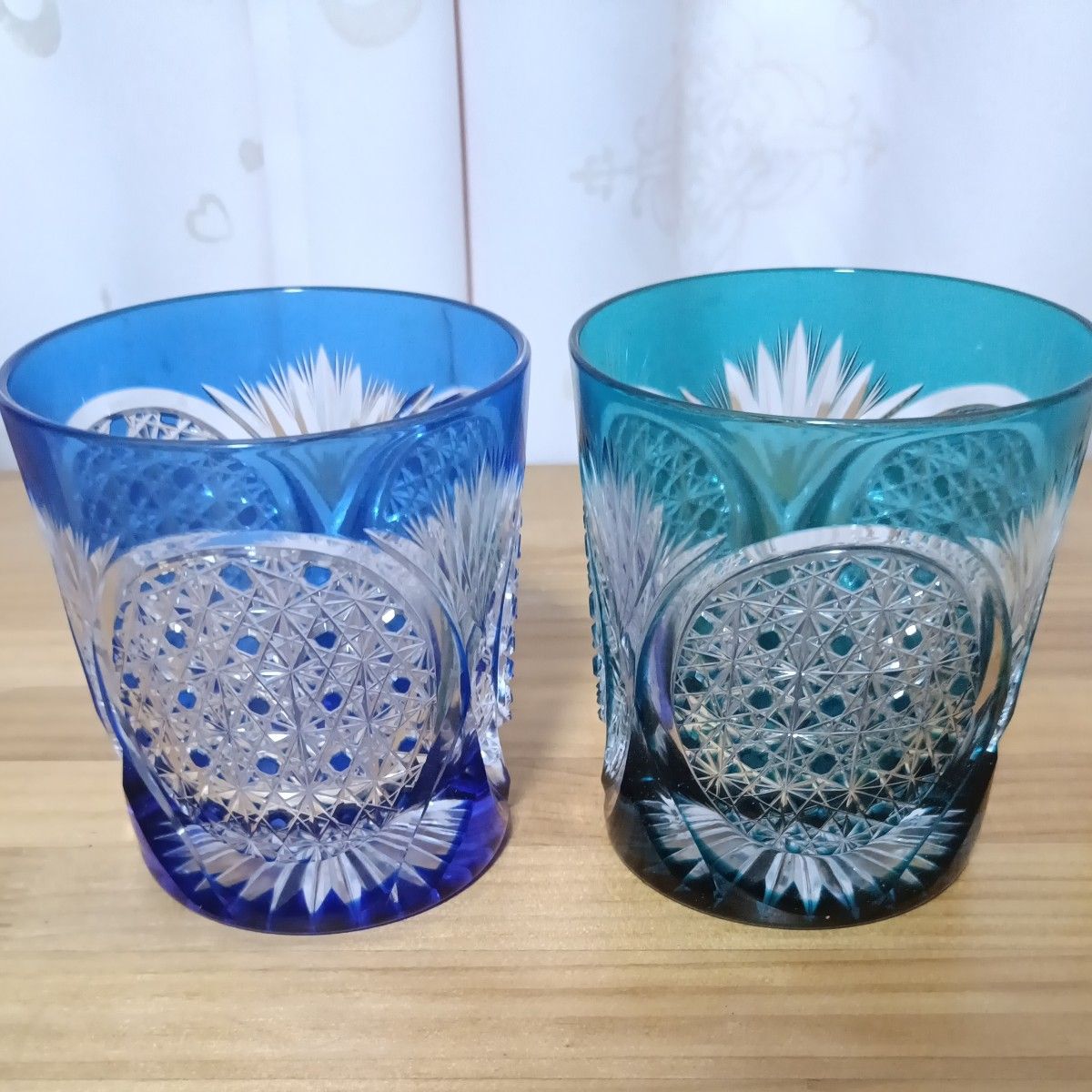 南端久司 江户切子 马格利杯 洛克杯 蓝色绿松石色 2个装