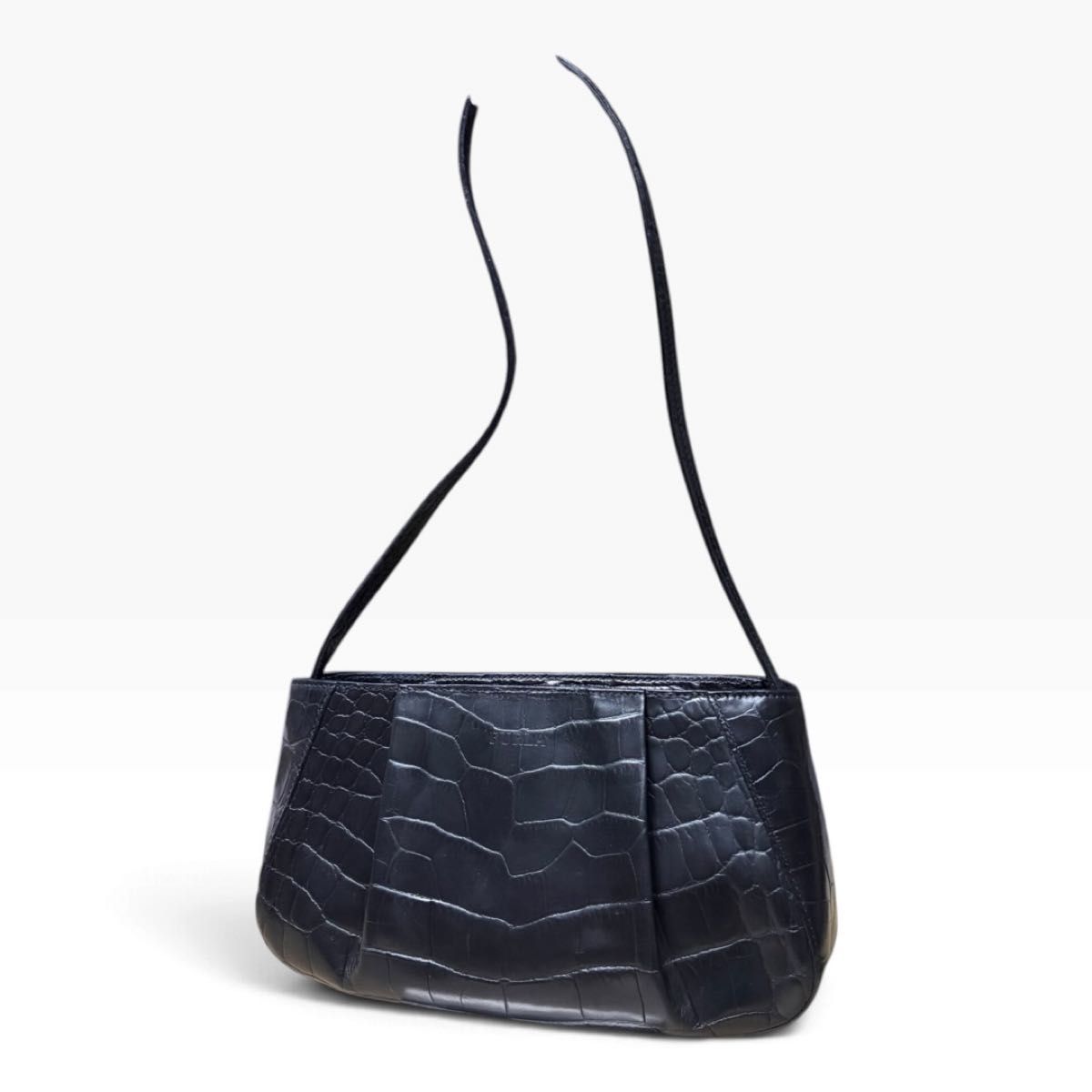 Excellent Condition FURLA Vintage Croc-Embossed Leather Shoulder Bag Black Handbag