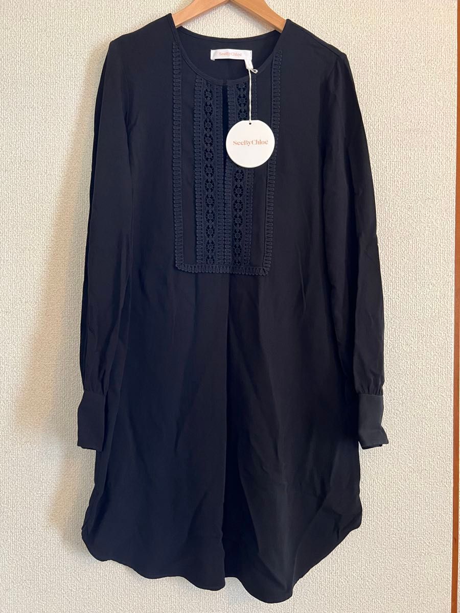 【新品】SeeByChloe 西比克罗埃 长袖连衣裙 黑色 蕾丝 38