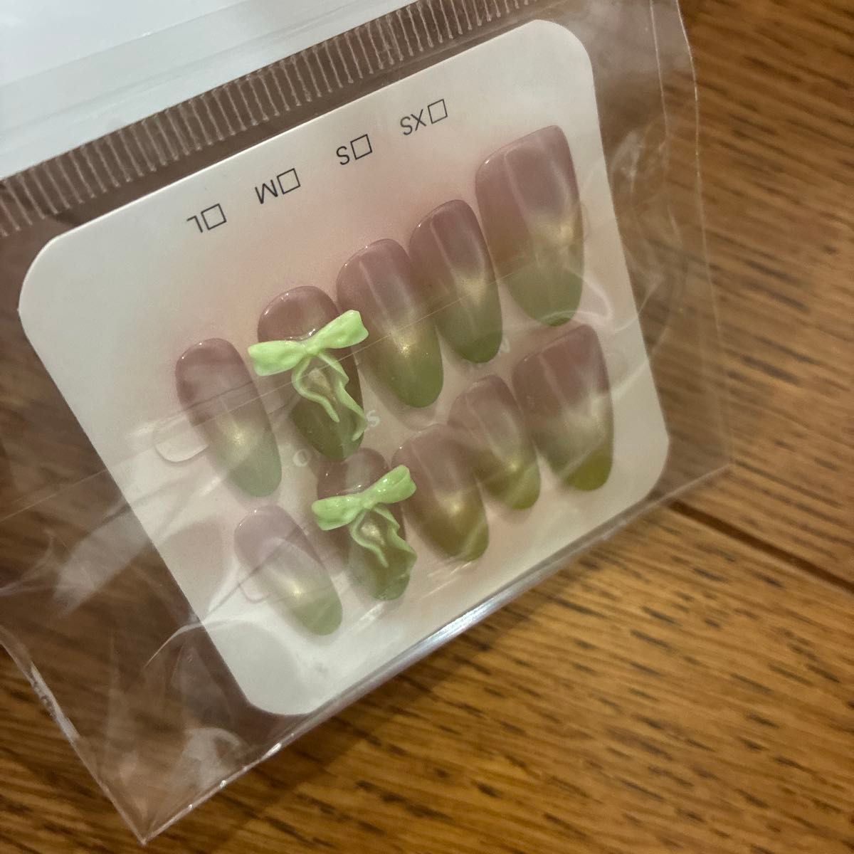 美甲延长片 带丝带 绿色系 渐变