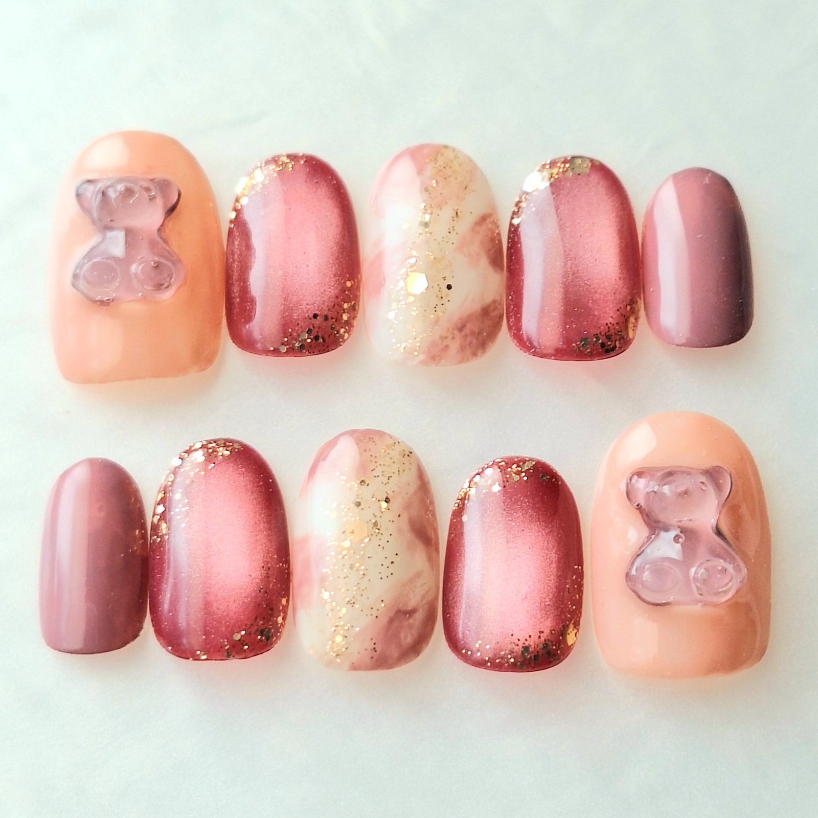 【Featured Article】Bear Nail Tips, Nuance Nails, Red Magnet, Muted Pink