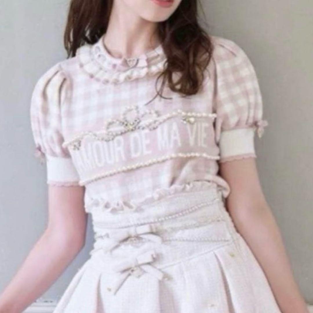 LIZLISA 里兹丽萨 格纹提花针织上衣 粉色