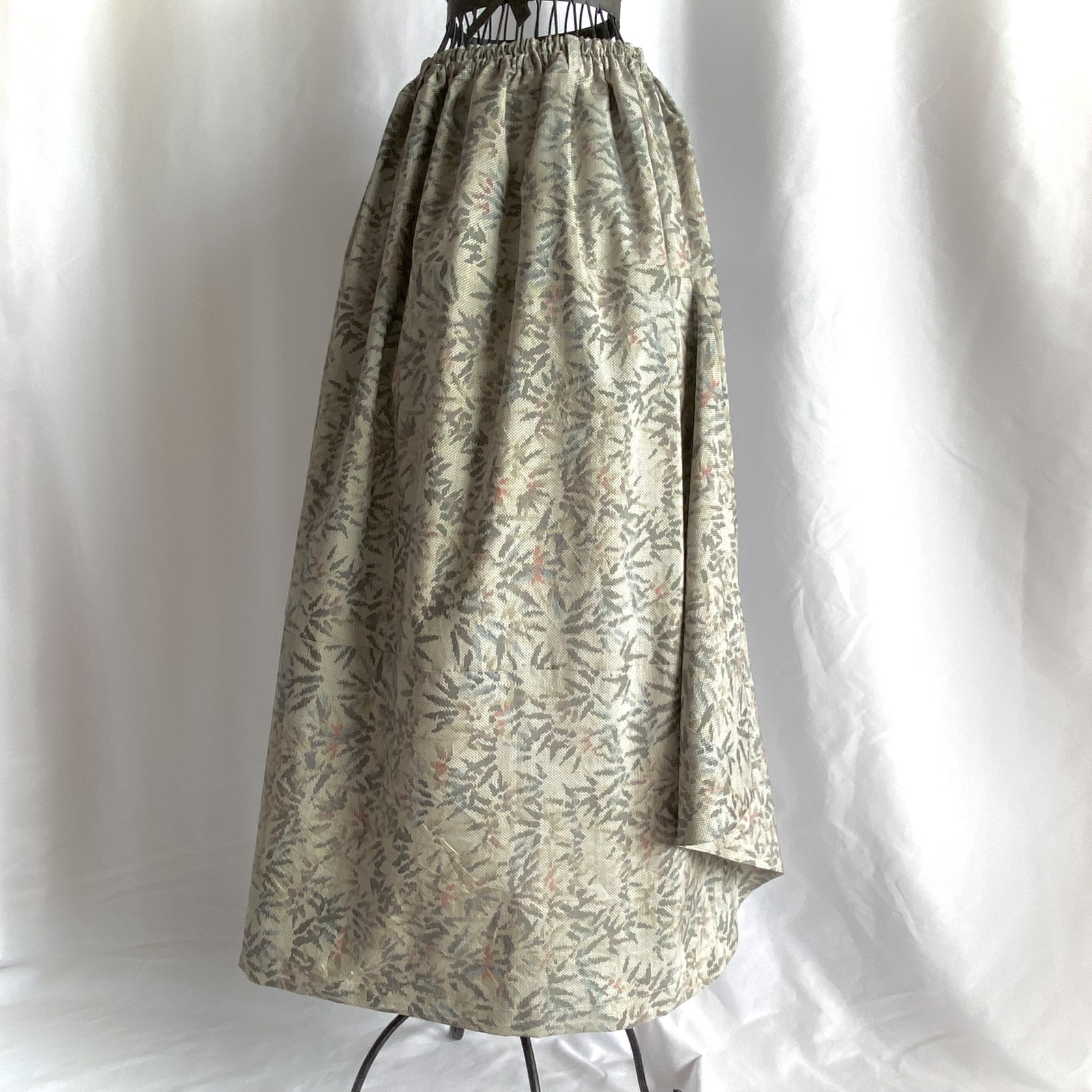 最大长度白色练色笹花纹紬和服面料裙子 和服改造