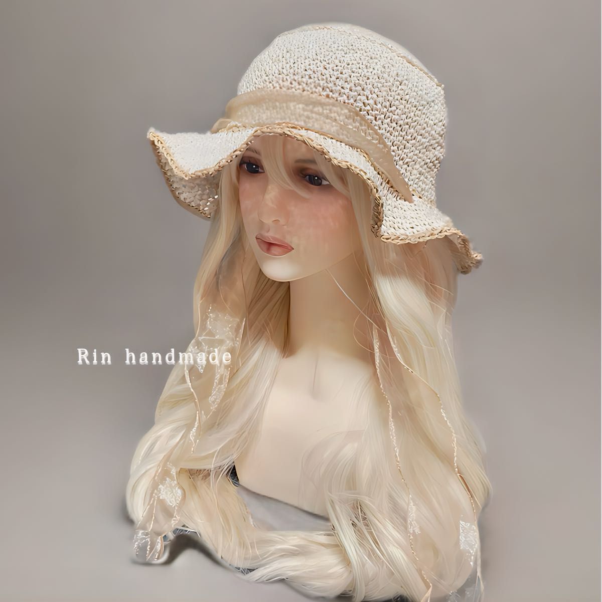 春夏麦わら帽子 カンカン帽 レディース帽子 春夏帽子 あご紐 チュールリボン フリル ロリータ 森ガール 編み物