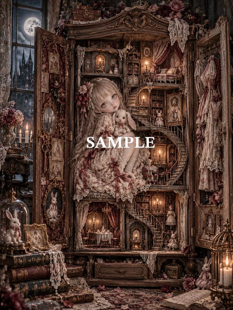 A Small House in the Back of the Closet Antique Doll Gothic Fairy Tale Style 2L Size Art