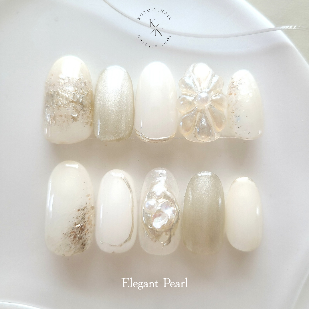 Elegant Pearl Nail Tips, Nuance Nails, Bridal, Wedding, Coming-of-Age Ceremony, Glistening, Pearl, Simple, Custom Sizes, Adult, Cute, Elegant, Summer, Shell, Milky White, Transparent‑Finish Nails