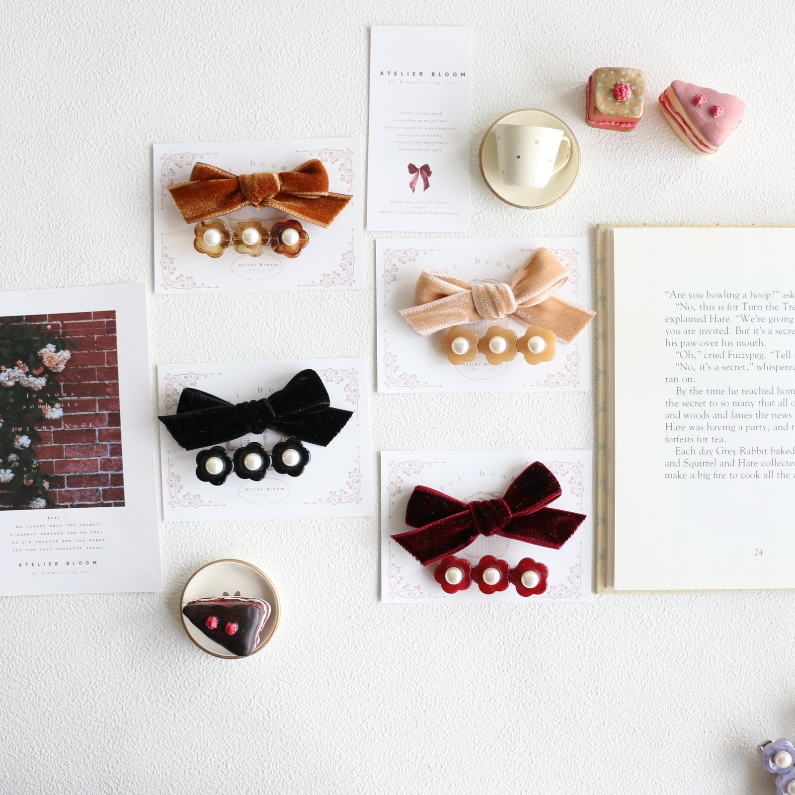 Wide Velvet Ribbon × Three Flowers Hair clip ❁ ⃘