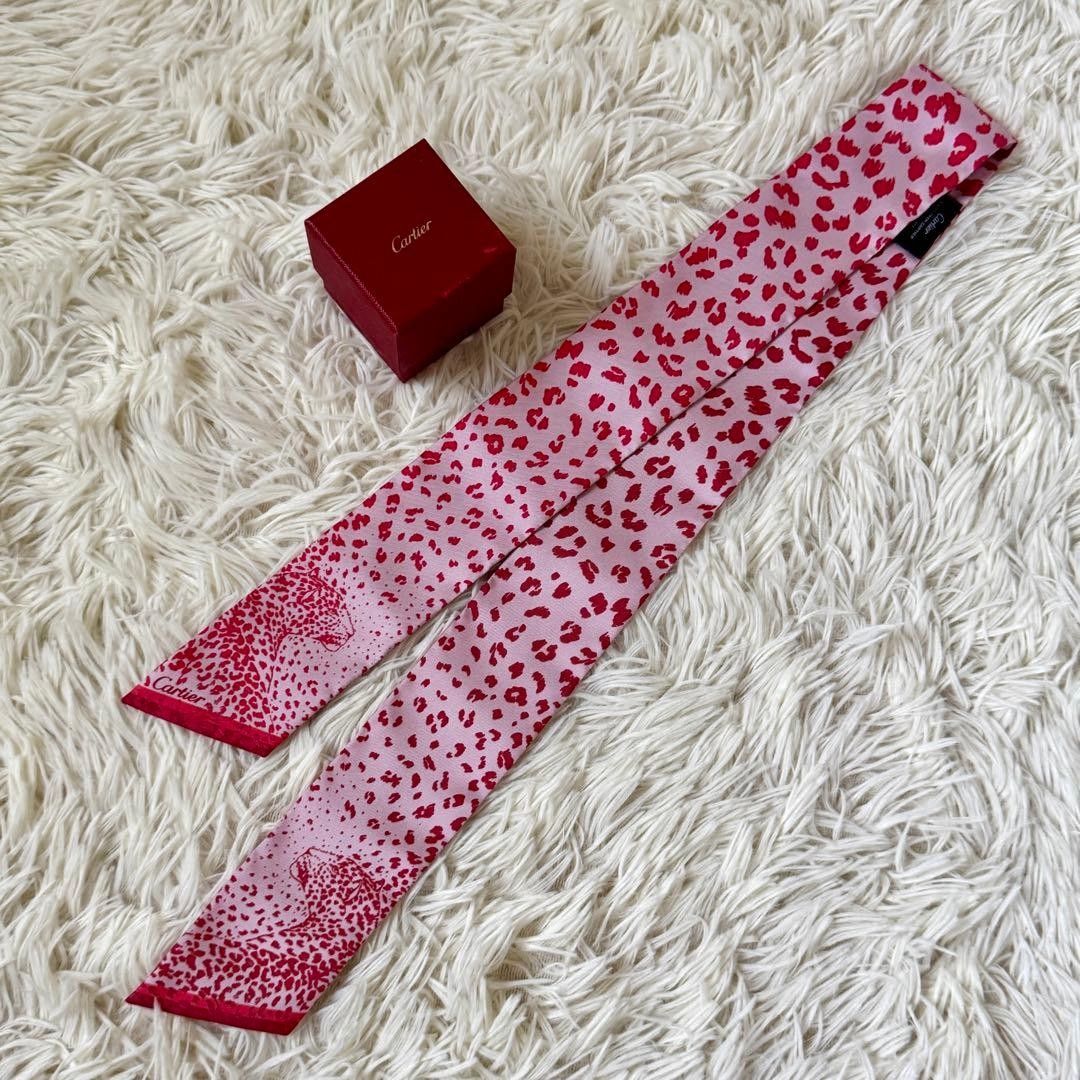 卡地亚 围巾 豹纹 粉色 丝绸 非卖品 带盒