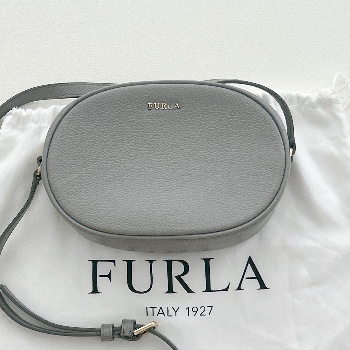 FURLA Furla Shoulder Bag Crossbody Gray Leather with Storage Bag