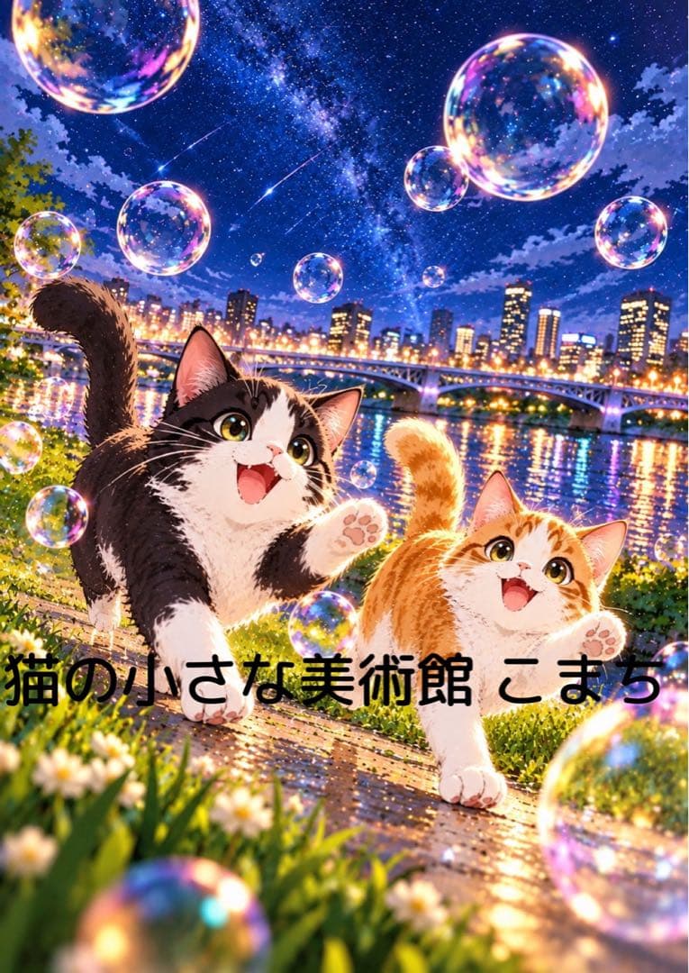 〈仅此一件的作品〉夜空中飞舞的光珠与两只猫