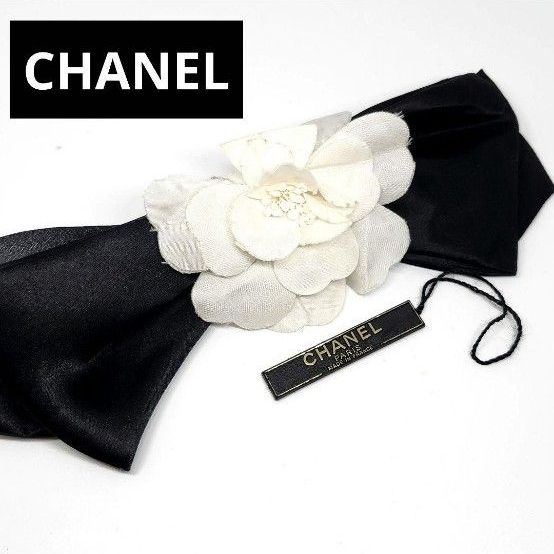 CHANEL シャネル カメリア バレッタ ヘアアクセサリー リボン ブラック フランス レア 花 シルバー レディース 黒 白