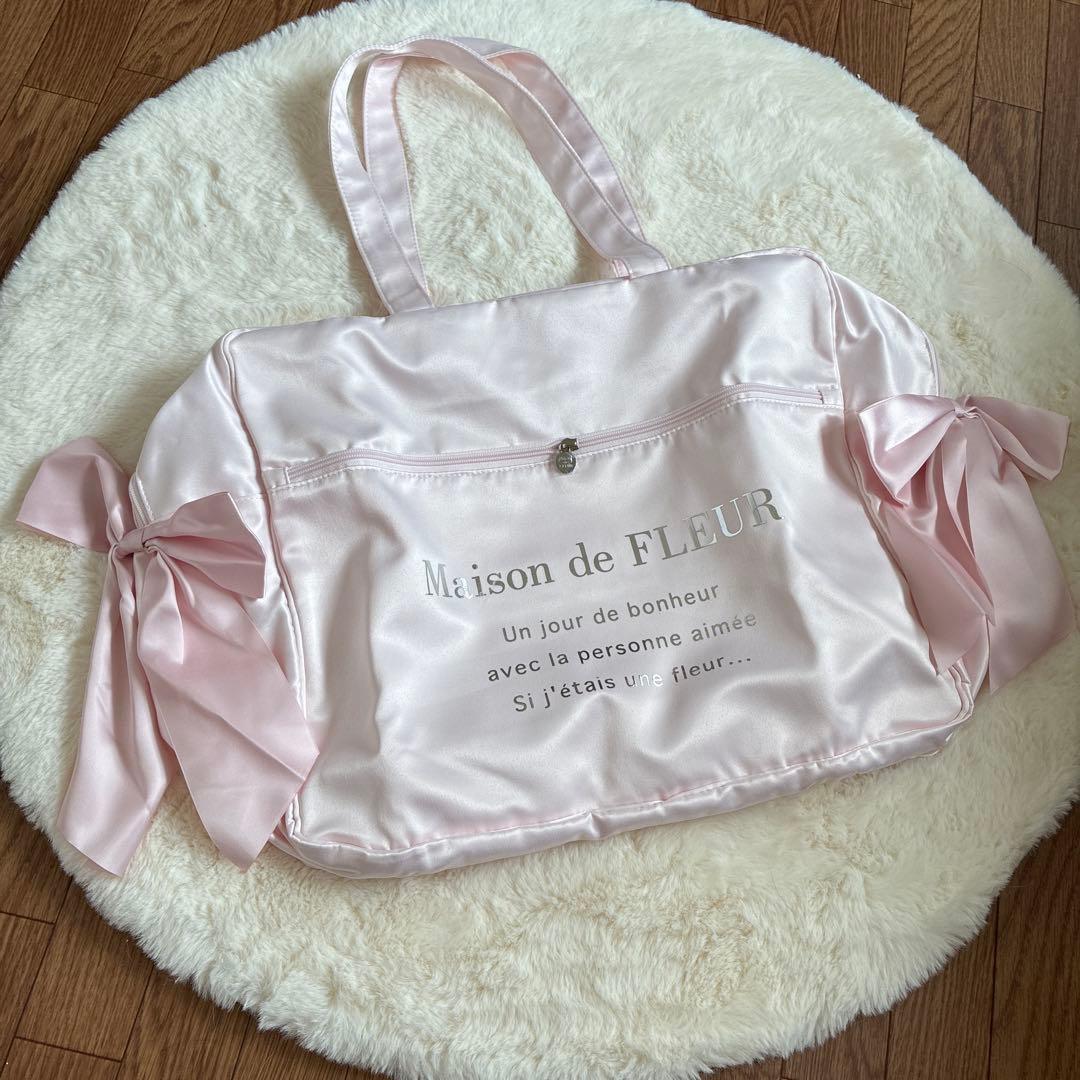 Maison de FLEUR 粉色缎带波士顿包 双丝带