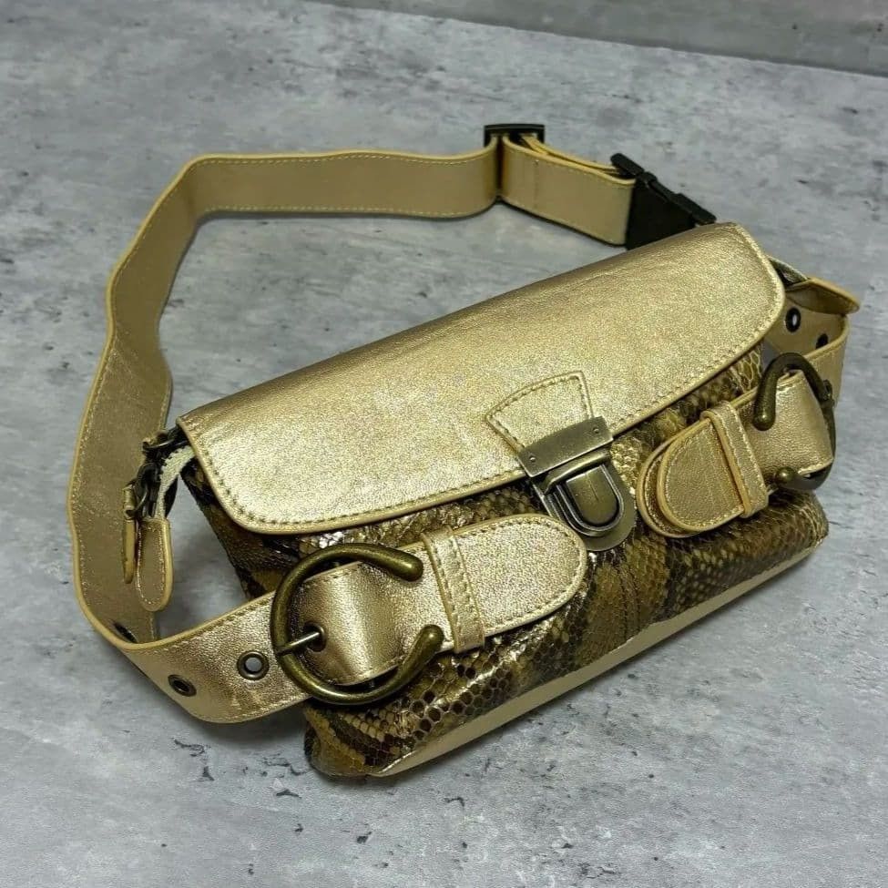 00s【Archive】Gold Python Buckle Body Bag/McBling/Metallic/Belt/Y2K