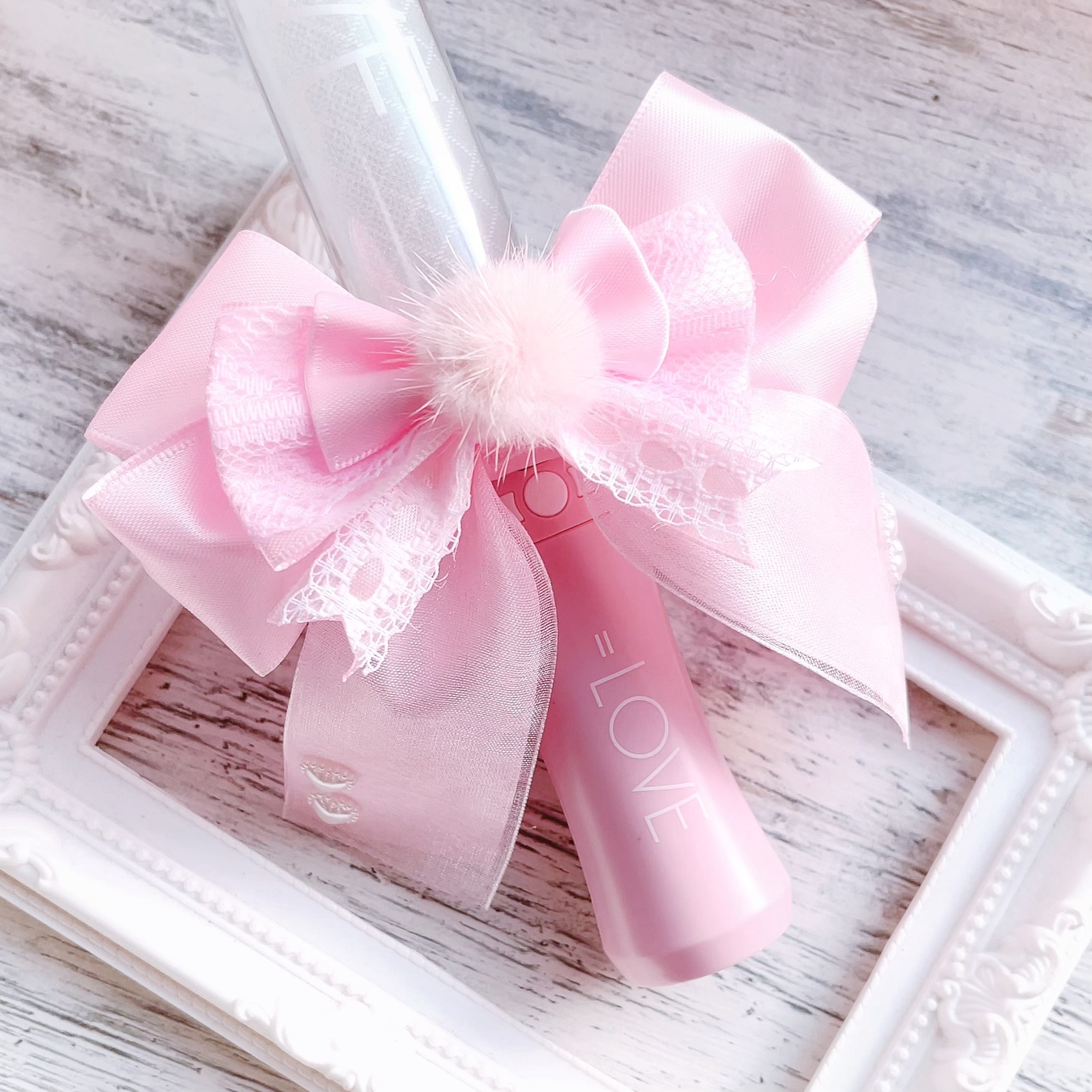 🌸再贩金布雷丝带笔灯丝带推色粉色心形假发