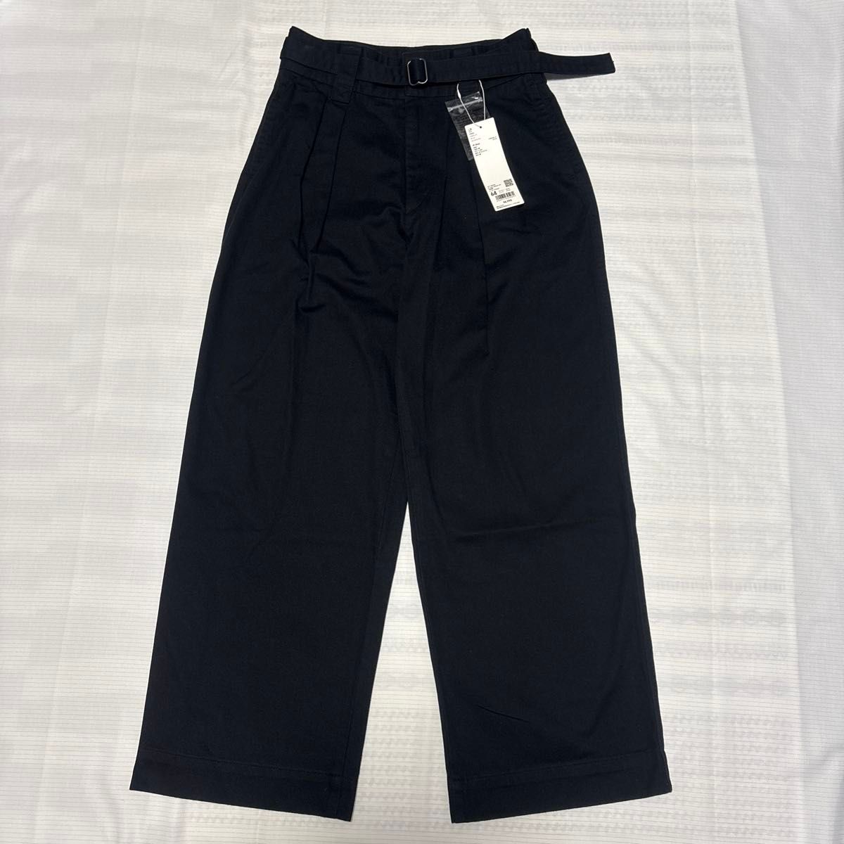 优衣库U UNIQLOU 带腰带褶裥阔腿裤 黑色 64 M