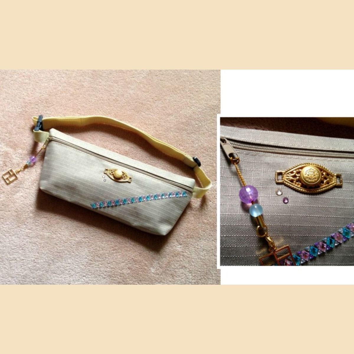 施华洛世奇与Jewel Line☆腰包◆也可用作钱包或手机壳♪随身携带 小零钱包◆米色