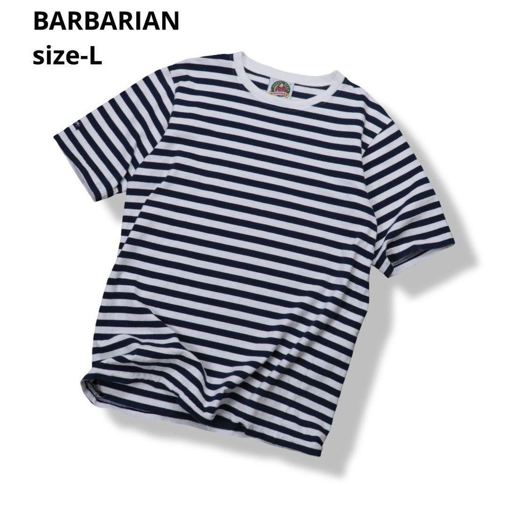 美品!加拿大制造 Barbarian 边境 T恤 L 海军蓝 藏青白 929