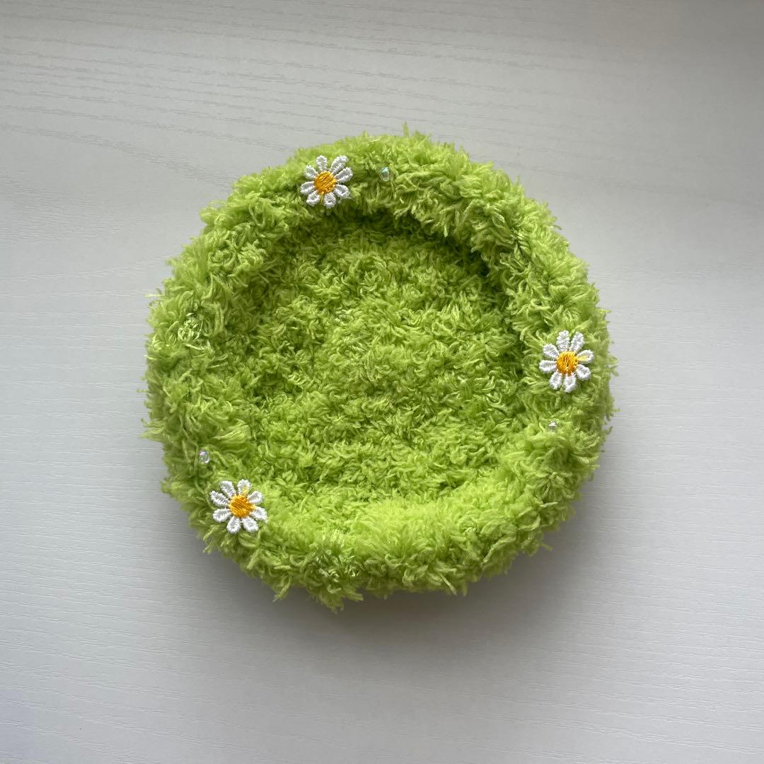 Fluffy Grass Coaster Knitting Daisy Small Item Holder Handmade Yellow Green 【104】